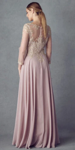 Juliet M12 Quarter Sleeved Embroidered Long A-Line Chiffon Dress(Quarter Sleeved Embroidered Long Formal Dress Mauve) -Discount Dress Shops 0001935 m12