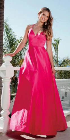 Juliet 230 Stylish Back Long A-Line Satin Prom Dress With Pockets(Stylish Back Long Prom Dress Fuchsia With Pockets)