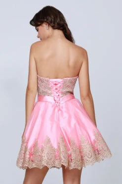 Juliet 759 Short Sweetheart Neckline Strapless Dress With Bow(Coral Gold Sweetheart Neckline Strapless Homecoming Dress) -Discount Dress Shops 0003707 759