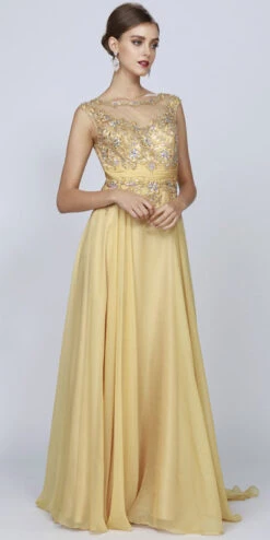 Juliet 552 Long Jewel Neckline Studded Bodice A-Line Gown(Jewel Neckline Studded Bodice A Line Silver Red Carpet Gown) -Discount Dress Shops 0003893 552