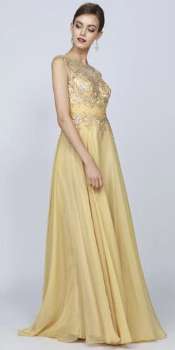 Juliet 552 Long Jewel Neckline Studded Bodice A-Line Gown(Jewel Neckline Studded Bodice A Line Silver Red Carpet Gown) -Discount Dress Shops 0003894 552