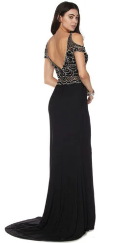 Juliet 660 Cold Shoulder Gown With V-Shape Open Back And Train(Red Cold Shoulder Evening Gown With V Shape Open Back And Train) -Discount Dress Shops 0003905 660