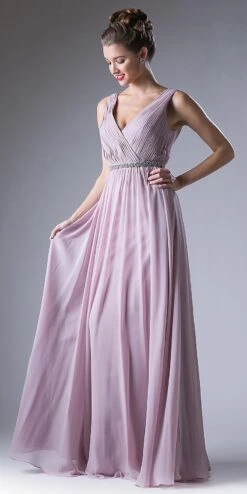 Cinderella Divine 1001 Ruched V-Neck A-line Long Chiffon Dress(Ruched V Neck Embellished Waist A Line Long Formal Dress Champagne) -Discount Dress Shops 1001 cinderella divine rose