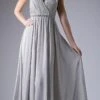 Cinderella Divine 1001 Ruched V-Neck A-line Long Chiffon Dress(Ruched V Neck Embellished Waist A Line Long Formal Dress Champagne)