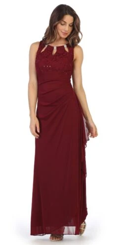 Juno 1017 Sleeveless Long Dress With Stylish Neckline(Champagne Sleeveless Long Formal Dress With Stylish Neckline) -Discount Dress Shops 1017 juno burgundy 551825bd f51c 479a b50c d0fc5abe521d