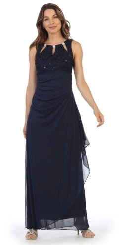 Juno 1017 Sleeveless Long Dress With Stylish Neckline(Champagne Sleeveless Long Formal Dress With Stylish Neckline) -Discount Dress Shops 1017 juno navy blue c661e858 0a0b 40e6 8205 33ac30c528cd