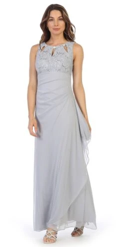 Juno 1017 Sleeveless Long Dress With Stylish Neckline(Champagne Sleeveless Long Formal Dress With Stylish Neckline) -Discount Dress Shops 1017 juno silver c26df5af 2ee4 4acc 8eb6 f04d62c609af