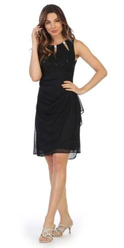 Juno 1017-S Stylish Neckline Short Cocktail Dress(Black Stylish Neckline Wedding Guest Short Dress)