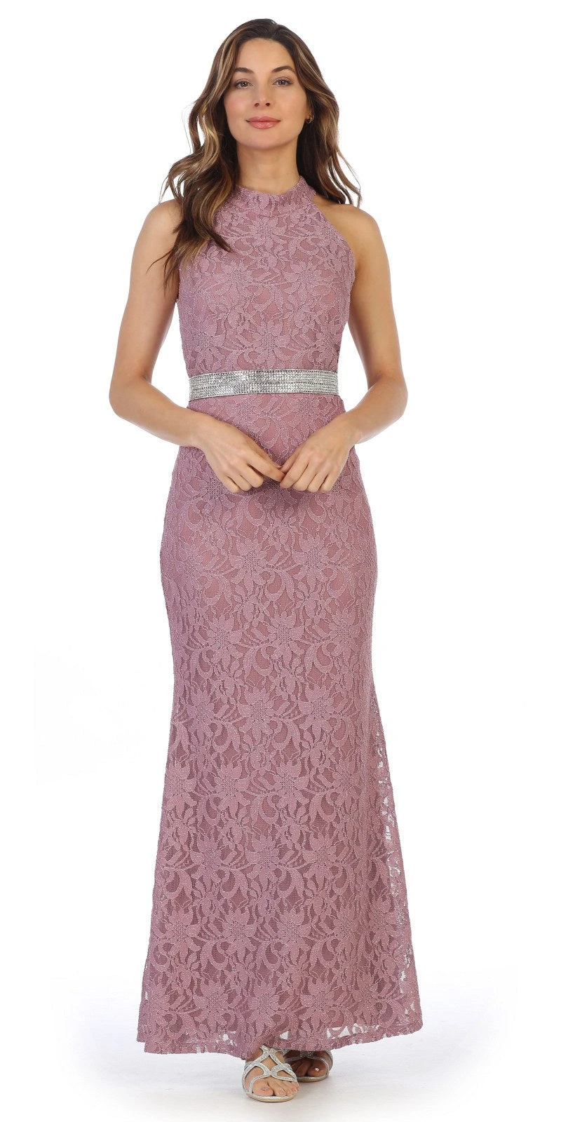 Juno 1039 Glitter Lace Halter Long Formal Dress(Glitter Lace Halter Long Formal Dress Mauve) 1 Juno 1039 Glitter Lace Halter Long Formal Dress(Glitter Lace Halter Long Formal Dress Mauve)