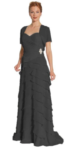 CLEARANCE - Juliet 1044 Spaghetti Strap Chiffon Formal Dress Multi Ruffle Hem (Size 3XL)(Black Spaghetti Strap Chiffon Formal Dress Multi Ruffle Hem)