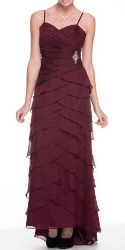 CLEARANCE - Juliet 1044 Spaghetti Strap Chiffon Formal Dress Multi Ruffle Hem (Size 3XL)(Black Spaghetti Strap Chiffon Formal Dress Multi Ruffle Hem) -Discount Dress Shops 1044ju burgundy2