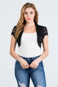 La Scala 10523 Short Sleeve Lace Shrug(La Scala 10523 Short Sleeve Lace Shrug) -Discount Dress Shops 10523 black