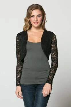 La Scala 10880 Long Sleeve Lace Jacket(La Scala 10880 Long Sleeve Lace Shrug) -Discount Dress Shops 10880 black