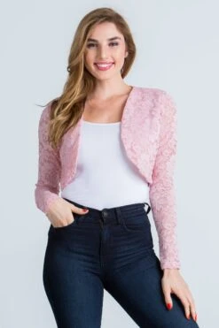 La Scala 10880 Long Sleeve Lace Jacket(La Scala 10880 Long Sleeve Lace Shrug) -Discount Dress Shops 10880 blush
