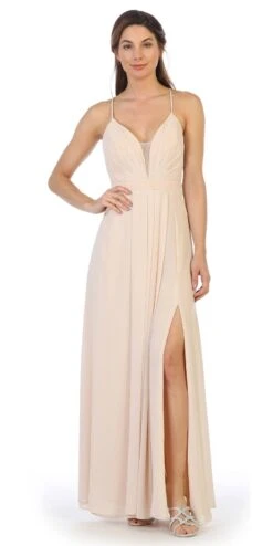 Juno 1095 Corset Lace-Up Back A-Line Long Formal Dress(Corset Lace Up Back A Line Long Formal Dress Champagne)