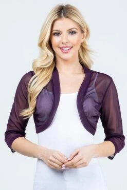 La Scala 11149 Mid-Length Sleeve Chiffon Jacket(La Scala 11149 Mid Length Sleeve Chiffon Jacket) -Discount Dress Shops 11149 eggplant