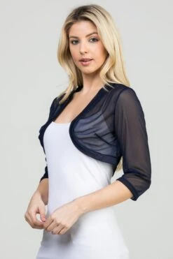 La Scala 11149 Mid-Length Sleeve Chiffon Jacket(La Scala 11149 Mid Length Sleeve Chiffon Jacket) -Discount Dress Shops 11149 navy blue side