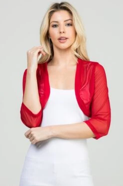 La Scala 11149 Mid-Length Sleeve Chiffon Jacket(La Scala 11149 Mid Length Sleeve Chiffon Jacket) -Discount Dress Shops 11149 red