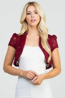 La Scala 11251 Short Sleeve Lace Jacket(La Scala 11251 Short Sleeve Lace Jacket) -Discount Dress Shops 11251 burgundy