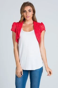 La Scala 11251 Short Sleeve Lace Jacket(La Scala 11251 Short Sleeve Lace Jacket) -Discount Dress Shops 11251 coral