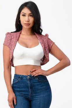 La Scala 11251 Short Sleeve Lace Jacket(La Scala 11251 Short Sleeve Lace Jacket) -Discount Dress Shops 11251 dark mauve