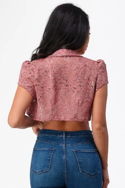 La Scala 11251 Short Sleeve Lace Jacket(La Scala 11251 Short Sleeve Lace Jacket) -Discount Dress Shops 11251 dark mauve back