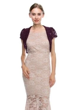 La Scala 11251 Short Sleeve Lace Jacket(La Scala 11251 Short Sleeve Lace Jacket) -Discount Dress Shops 11251 eggplant