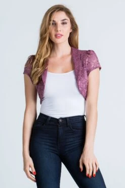 La Scala 11251 Short Sleeve Lace Jacket(La Scala 11251 Short Sleeve Lace Jacket) -Discount Dress Shops 11251 mauve