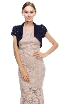 La Scala 11251 Short Sleeve Lace Jacket(La Scala 11251 Short Sleeve Lace Jacket) -Discount Dress Shops 11251 navy blue