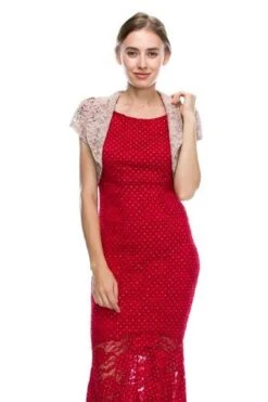 La Scala 11251 Short Sleeve Lace Jacket(La Scala 11251 Short Sleeve Lace Jacket) -Discount Dress Shops 11251 taupe