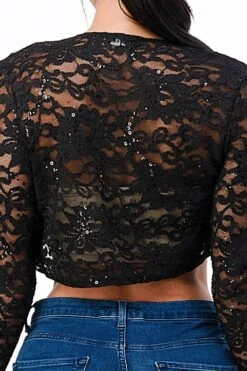 La Scala 11623 Long Sleeve Lace Jacket(La Scala 11623 Long Sleeve Lace Jacket) -Discount Dress Shops 11623 black back