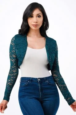La Scala 11623 Long Sleeve Lace Jacket(La Scala 11623 Long Sleeve Lace Jacket) -Discount Dress Shops 11623 hunter green