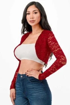 La Scala 11623 Long Sleeve Lace Jacket(La Scala 11623 Long Sleeve Lace Jacket) -Discount Dress Shops 11623 la scala red side