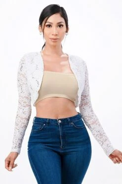 La Scala 11623 Long Sleeve Lace Jacket(La Scala 11623 Long Sleeve Lace Jacket) -Discount Dress Shops 11623 off white