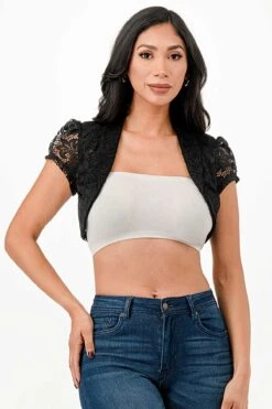 La Scala 11630 Crochet Lace Cropped Shrug(La Scala 11630 Crochet Lace Cropped Shrug) -Discount Dress Shops 11630 la scala black