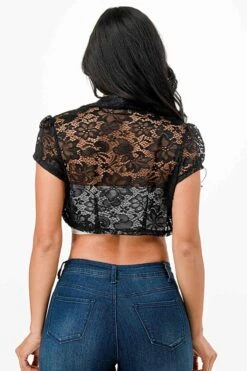 La Scala 11630 Crochet Lace Cropped Shrug(La Scala 11630 Crochet Lace Cropped Shrug) -Discount Dress Shops 11630 la scala black back