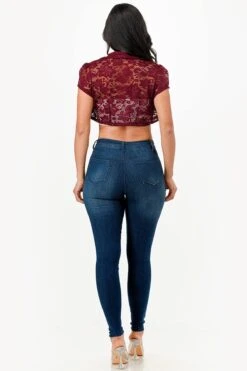 La Scala 11630 Crochet Lace Cropped Shrug(La Scala 11630 Crochet Lace Cropped Shrug) -Discount Dress Shops 11630 la scala burgundy back