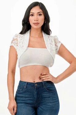 La Scala 11630 Crochet Lace Cropped Shrug(La Scala 11630 Crochet Lace Cropped Shrug) -Discount Dress Shops 11630 la scala white