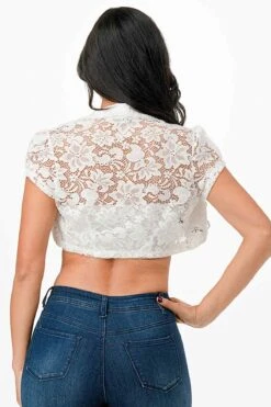 La Scala 11630 Crochet Lace Cropped Shrug(La Scala 11630 Crochet Lace Cropped Shrug) -Discount Dress Shops 11630 la scala white back