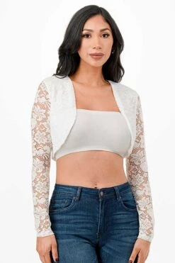 La Scala 11631 Lace Long Sleeve Cropped Jacket(La Scala 11631 Lace Long Sleeve Cropped Jacket)