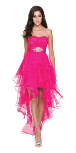 CLEARANCE - Juliet 1226 Dress High Low Chiffon Strapless Layer Skirt Rhinestones (Size 2XL)(Dark Lilac Dress High Low Chiffon Strapless Layer Skirt Rhinestones)