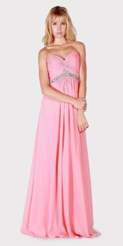 J&J Fashion 1390 Empire Waist Strapless Long Formal Dress(Empire Waist Strapless Long Formal Dress Dusty Rose)