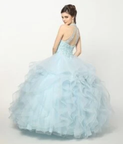Juliet 1420 Crystal Beading Layered Tulle Skirt Quinceanera Dress(Crystal Beading Layered Tulle Skirt Quinceanera Dress Blush) -Discount Dress Shops 1420 juliet bahama blue back full