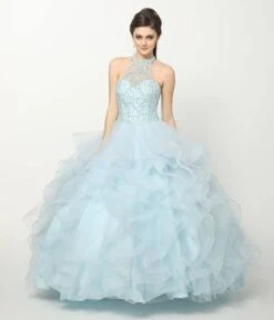 Juliet 1420 Crystal Beading Layered Tulle Skirt Quinceanera Dress(Crystal Beading Layered Tulle Skirt Quinceanera Dress Blush) -Discount Dress Shops 1420 juliet bahama blue full