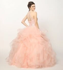 Juliet 1420 Crystal Beading Layered Tulle Skirt Quinceanera Dress(Crystal Beading Layered Tulle Skirt Quinceanera Dress Blush) -Discount Dress Shops 1420 juliet blush back full