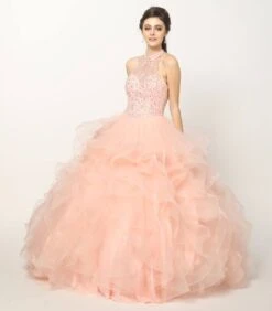 Juliet 1420 Crystal Beading Layered Tulle Skirt Quinceanera Dress(Crystal Beading Layered Tulle Skirt Quinceanera Dress Blush) -Discount Dress Shops 1420 juliet blush full