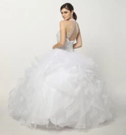 Juliet 1420 Crystal Beading Layered Tulle Skirt Quinceanera Dress(Crystal Beading Layered Tulle Skirt Quinceanera Dress Blush) -Discount Dress Shops 1420 juliet white back full