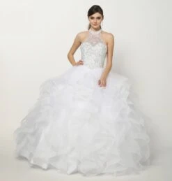 Juliet 1420 Crystal Beading Layered Tulle Skirt Quinceanera Dress(Crystal Beading Layered Tulle Skirt Quinceanera Dress Blush) -Discount Dress Shops 1420 juliet white full