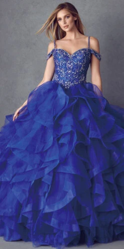 Juliet 1421 Cinderella Ball Gown Ruffled Tulle Cold Shoulder Embroidered Bodice(Lilac Cinderella Ball Gown Ruffled Tulle Cold Shoulder Embroidered Bodice)