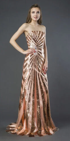 J&J Fashion 1428 Sequins Floor-Length Prom Gown Strapless(Sequins Floor Length Prom Gown Strapless Gold)